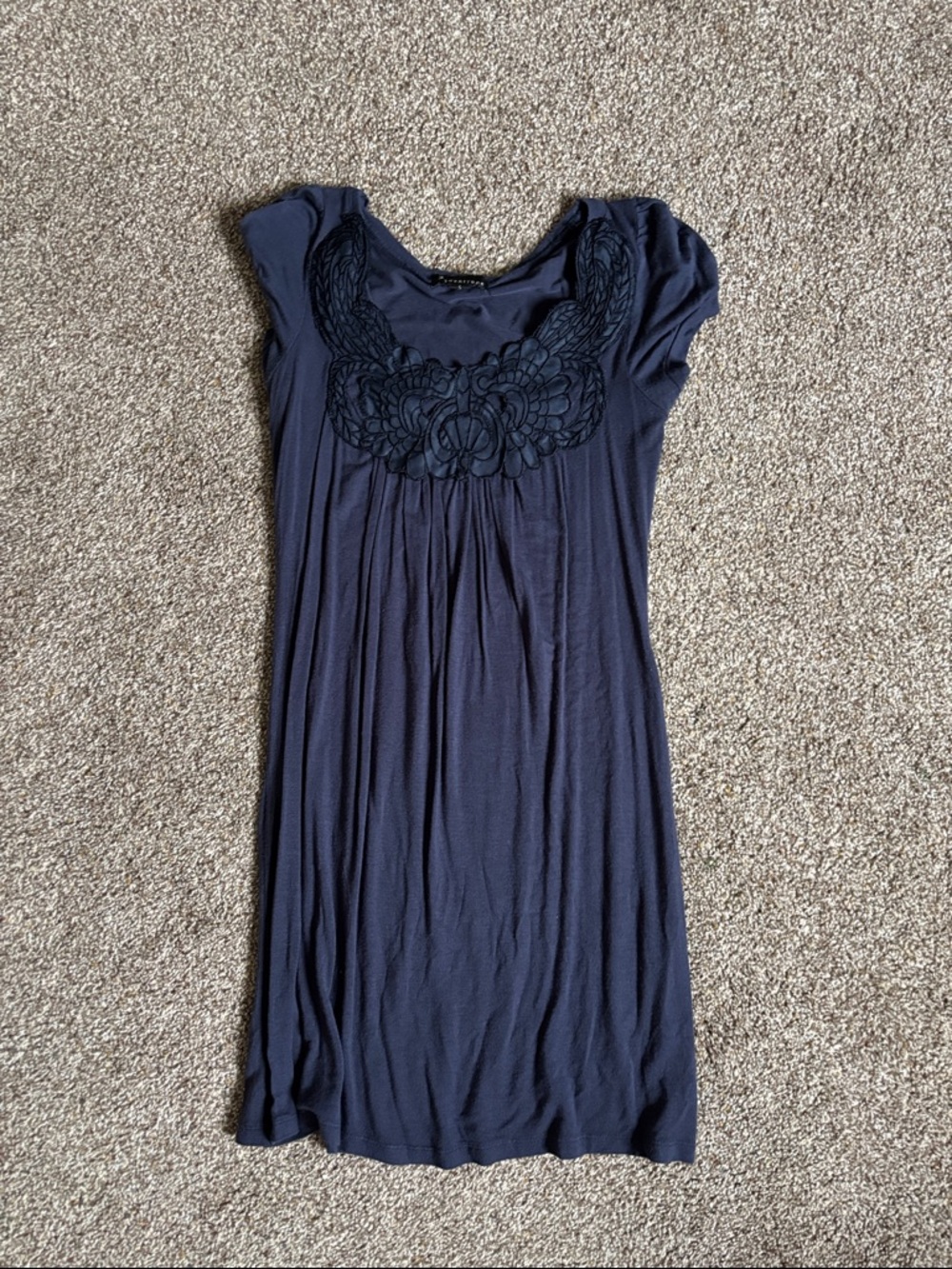 Navy Embroidered Scoop Neck Mini Dress - Women's